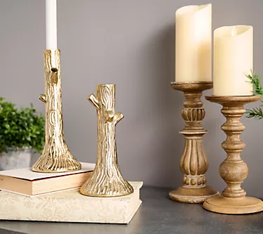 Mrs. H by Dee Hilfiger Set of 2 Faux Bois Candle Holders