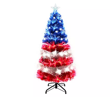 Puleo Pre-Lit 4' Fiber Optic Patriotic Christma s Tree