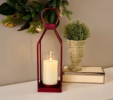 19" Metal Frame Lantern with Ribbed Candle by Kim Gravel
