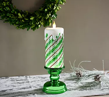 13" Illuminated Peppermint Glitter Candle with Pedestal by Valerie