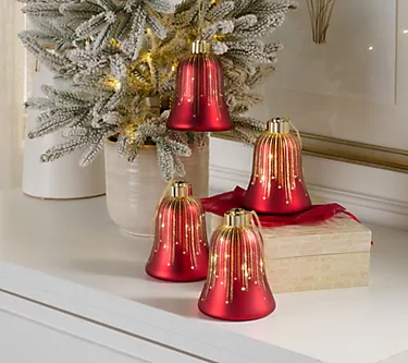 Set of 4 Illuminated Starry Night Bell Ornaments by Valerie
