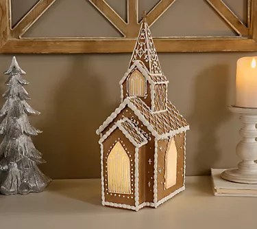 Illuminated Gingerbread Lace Church by Valerie