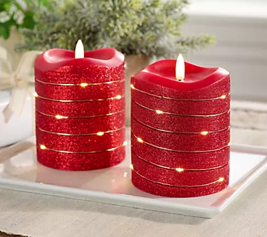 Lightscapes Set of (2) Glitter Swirl Light Flameless Candles
