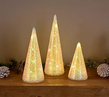 Fierce Home Set of 3 Illuminated Glass Encased Glitter Trees