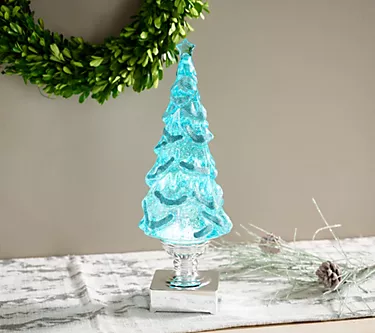 14" Illuminated Glitter Tree with Pedestal by Valerie