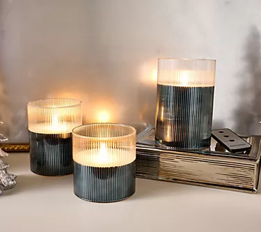 Fierce Home Set of 3 Ribbed Glass Flameless Candles