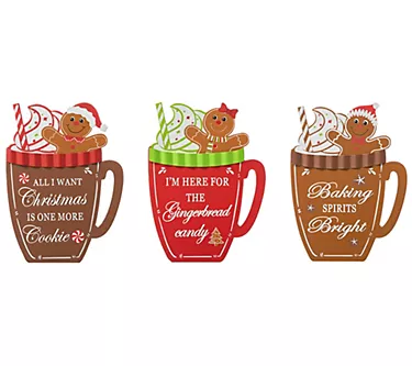 Glitzhome 8"H S/3 Christmas Gingerbread Man Mugs Table Decor