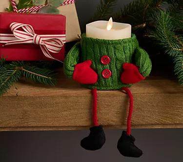 Matchless by Luminara 4.5" Flameless Pillar w/ Holiday Sweater