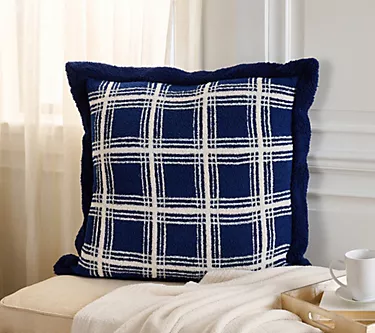 26" x 26" Feather Knit & Sherpa Plaid Pillow by Kim Gravel