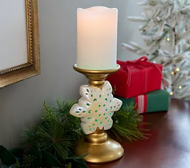 Lightscapes 7" Illuminated Snowflake Pedestal with Candle