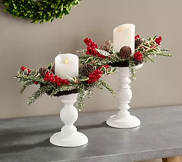 Set of 2 Berry, Holly and Pine Candle Rings by Valerie