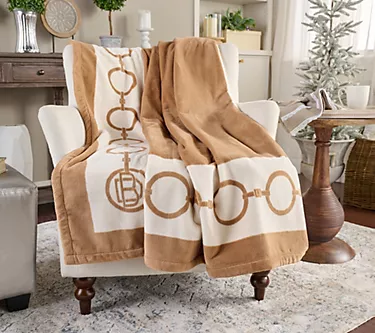 Hotel du Cobb 60x70 Printed Border Plush Throw by Dennis Basso