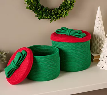 Kringle Express Set of 2 Present Rope Storage Baskets