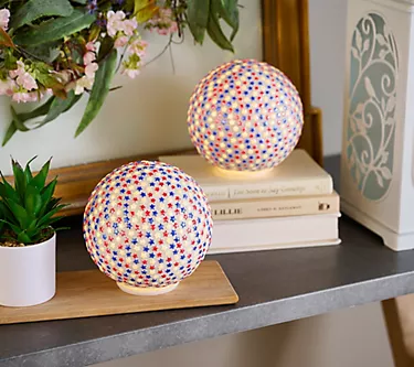 Set of (2) 6" Illuminated Glass Star Spheres by Valerie