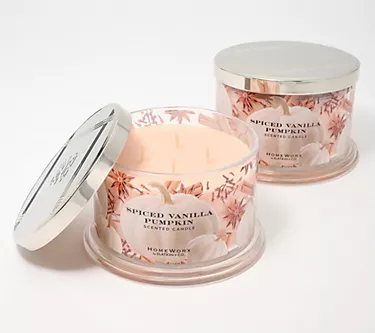HomeWorx by Slatkin & Co. S/2 Spiced Vanilla Pumpkin 18oz Candles