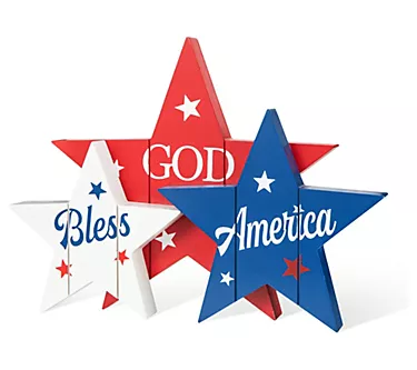 Glitzhome 11" Wooden Patriotic Americana Stars Table Topper