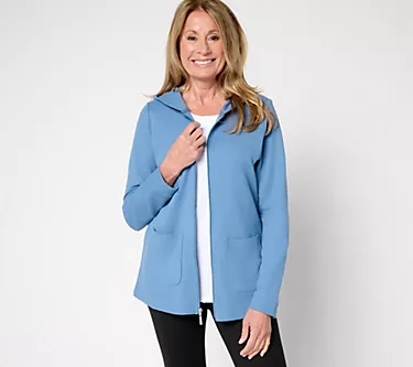 Denim & Co. Active Waffle Knit Zip Front Hooded Jacket