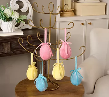 Set of 6 Velvet Eggs with Ribbon by Valerie