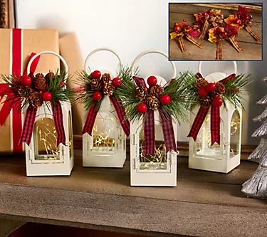 "As Is" Set of (4) 6" Fairy Light Lanterns with 8 Toppers by Valerie