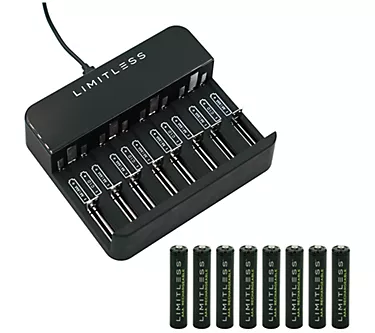 Limitless Rechargeable Batteries with Digital Display Charging Dock