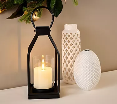 "As Is" 16" Metal Frame Lantern with Ribbed Candle by Kim Gravel