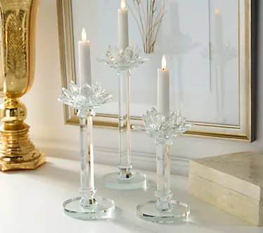 Set of 3 Faceted Glass Lotus Pedestals by Valerie