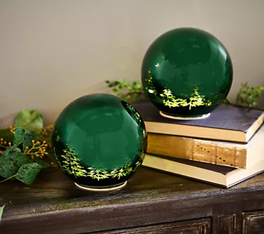 "As Is" Set of 2 Illuminated Spheres with Tree Scene by Valerie