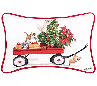 Kitten Wagon Printed Throw Pillow by Valerie