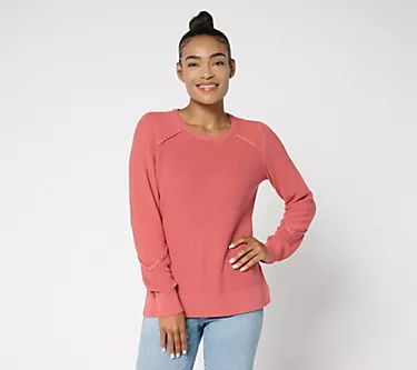 Belle by Kim Gravel Shaker & Seed Stich Braided Trim Sweater