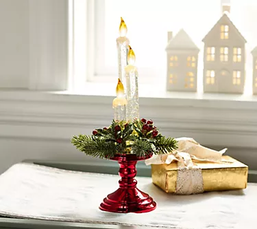 "As Is" Illuminated Glitter Candle Trio on Pedestal
