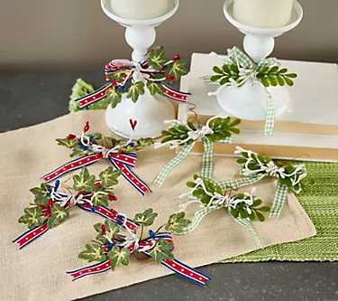 "As Is" Set of 8 Seasonal Embellishments with Ribbons by Valerie