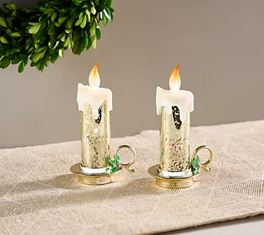 "As Is" Set of 2 6.5" Illuminated Chamberstick Candles