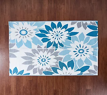 "As Is" Barbara King Dahlia Print 5'x8' Reversible Patio Mat