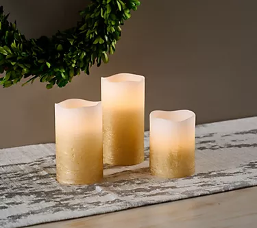 "As Is" Home Reflections Flameless Set of 3 Shiny Pillars