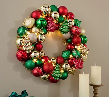 "As Is" Kringle Express 22" Lit Shatterproof Ornament Wreath