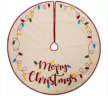Glitzhome LED Light up Embroidered Linen Christas Tree Skirt