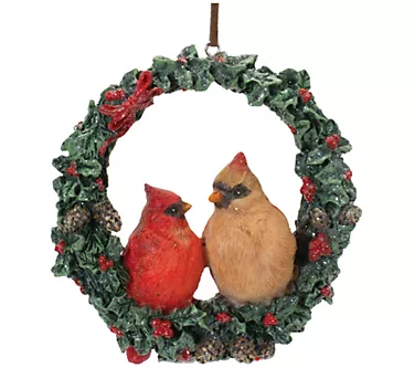 Melrose Cardinal Bird Couple Wreath Ornament (Set of 4)
