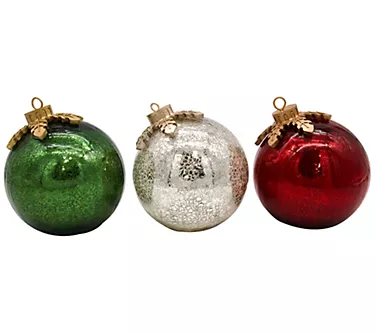 LumaBase B/O Glass Tabletop Christmas Ornaments , 3ct