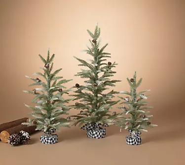 Set of 3 Farmhouse Trees with Black/White Plaid by Gerson Co