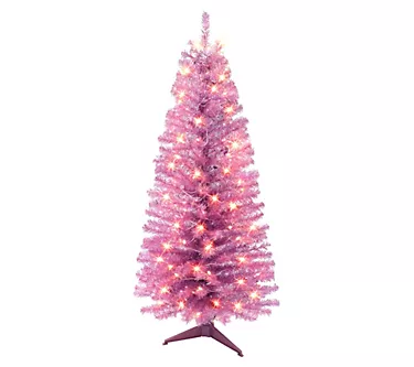 Puleo 4.5' Pre-Lit Pink Tinsel Tree 1 367886-puleo-4-5-pre-lit-pink-tinsel-tree-1.webp