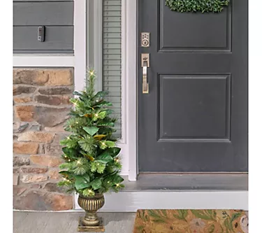 Puleo International Pre-Lit Potted Magnolia Artificial Tree