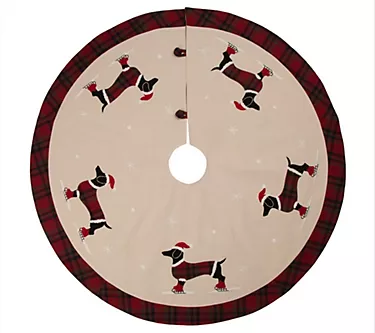 Glitzhome Skating Dachshund Dog with Hats Chrismas Tree Skirt