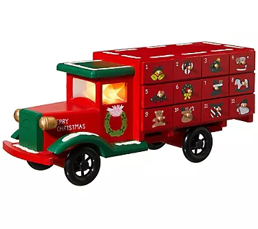 Glitzhome Vintage Red Truck LED Christmas Advent Countdown