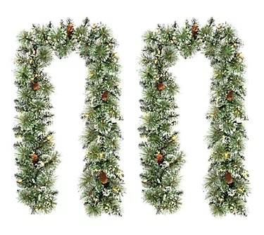 Glitzhome 6' Pre-Lit Frosted Greenery ChristmasGarland S/2
