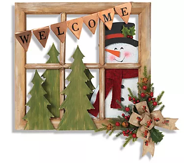 18-in L Window w/ Snowman & Floral Accent by Gerson Co