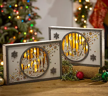Set of 2 11" Lighted Laser Cut Wood Holiday Decr by Gerson Co