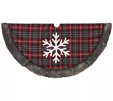 50-in D Buffalo Plaid Tree Skirt w/Snowflake byGerson Co