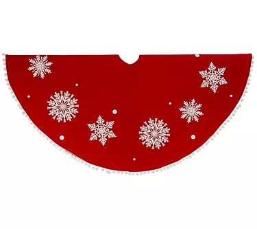 48-in D Velvet Pom Pom Snowflake Tree Skirt by Gerson Co