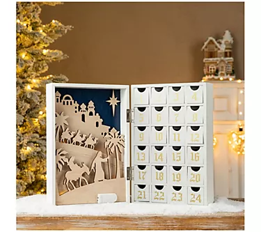 Glitzhome 17" Lighted Christmas Nativity AdventCalendar Decor