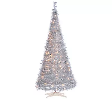 6-Foot High Pop Up Pre-Lit Silver Tinsel Tree by Gerson Co.